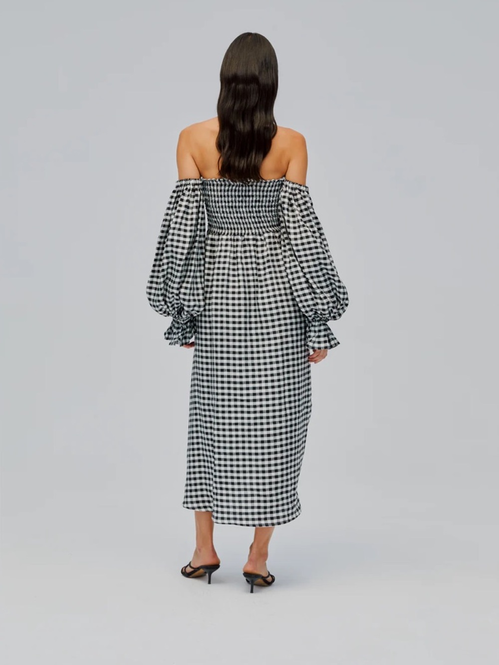Sleeper Atlanta Linen Dress with Rose Detail in Black Vichy - Picture 8 of 14